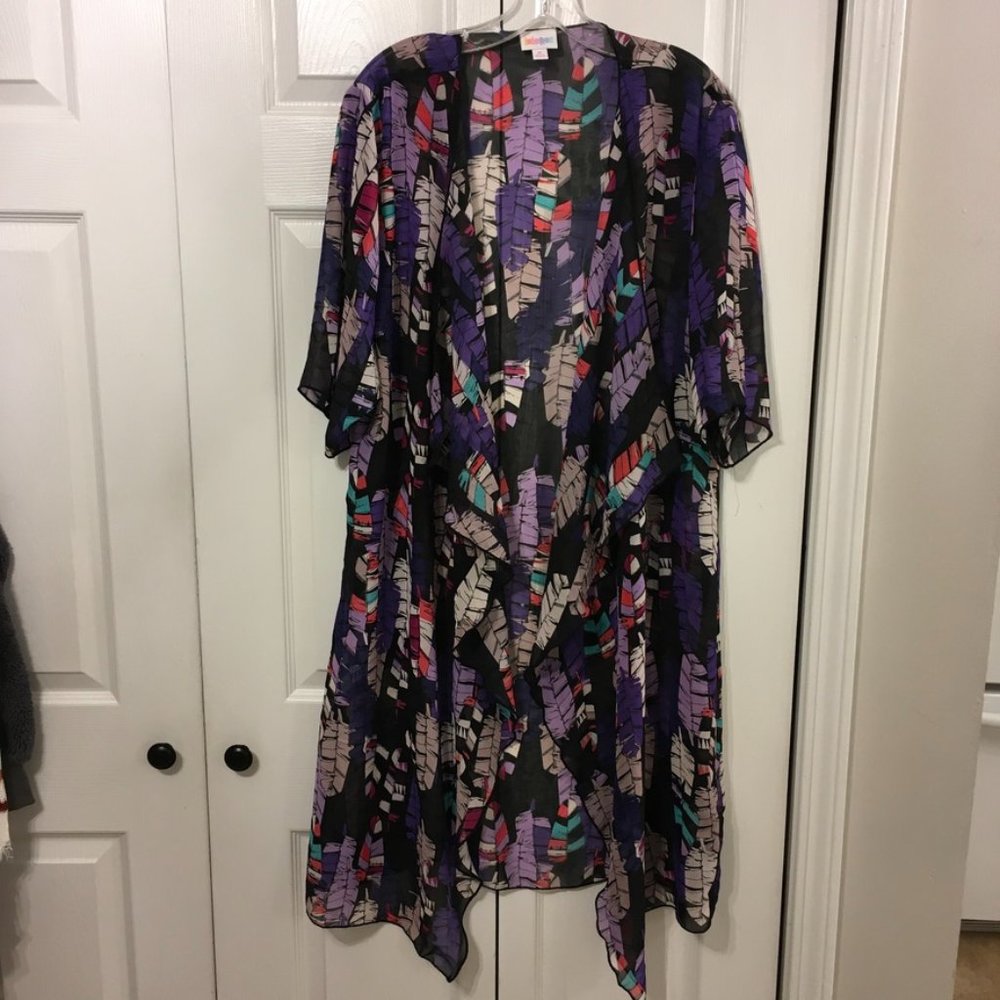 LuLaRoe Long Sheer Cardigan With Feather Design